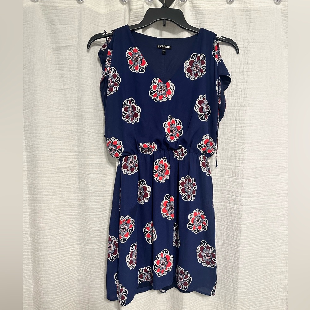 Express Blue Dress with Orange and White Floral Design